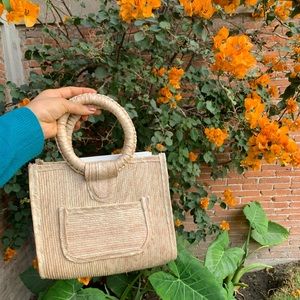 Cream color hand made straw bag